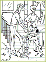 Roger Anita Pongo et Perdita devant la maison